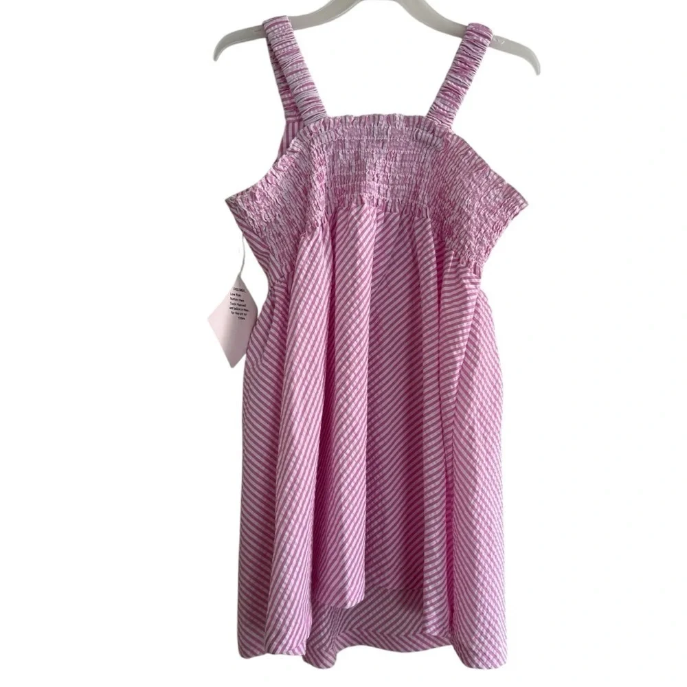 Blueberi Boulevard Pink White Stripes Big Bow Dress Girls Size 7 NWT